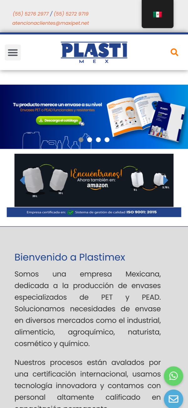 Versión móvil del sitio de Plastimex